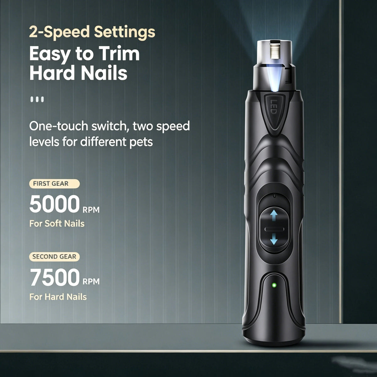 Pet Nail Grinder with LED Illumination 2 Speed Setting Quiet Nail Trimmer USB Rechargeable for Dogs Pets