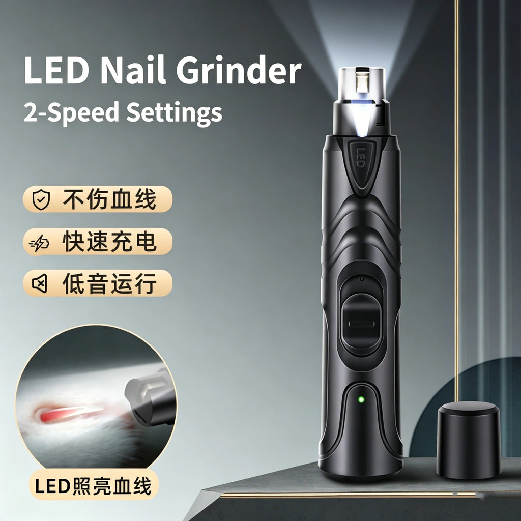 Pet Nail Grinder with LED Illumination 2 Speed Setting Quiet Nail Trimmer USB Rechargeable for Dogs Pets