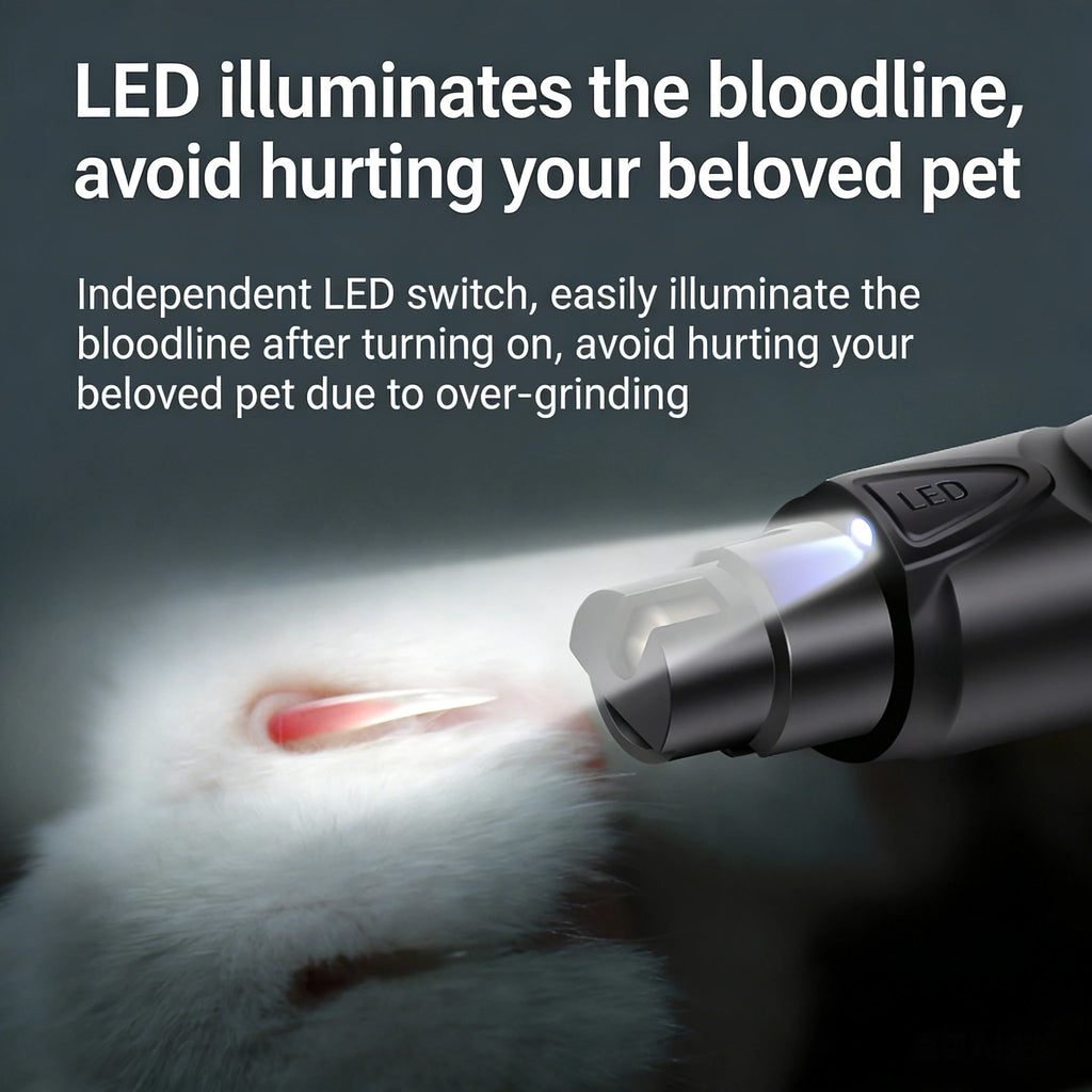 USB Rechargeable Pet Nail Grinder with LED Illumination, 2 Speed Quiet Electric Nail Trimmer, Painless Pet Nail Clipper for Dogs