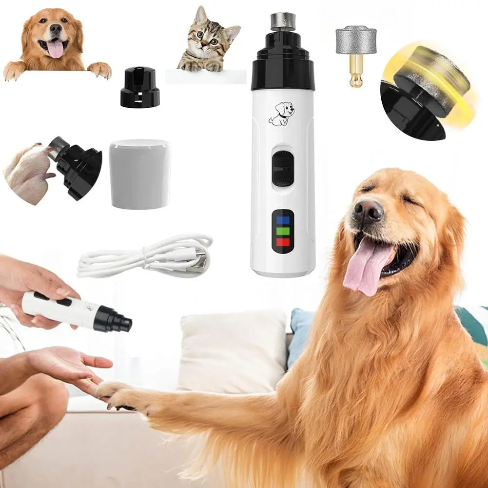 Dog Nail Grinder USB Rechargeable Electric Pet Paws Clipper Super Quiet Rechargeable Electric Dog Nail Trimmer Painless With LED
