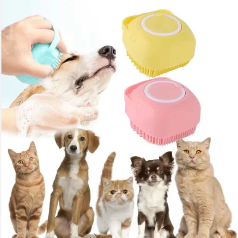 Silicone Dog Bath Massage Gloves Brush Pet Cat Bathroom Cleaning Tool Comb Brush for Dog Can Pour Shampoo Dog Grooming Supplies
