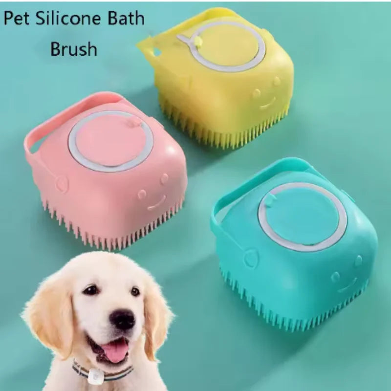 Silicone Dog Bath Massage Gloves Brush Pet Cat Bathroom Cleaning Tool Comb Brush for Dog Can Pour Shampoo Dog Grooming Supplies