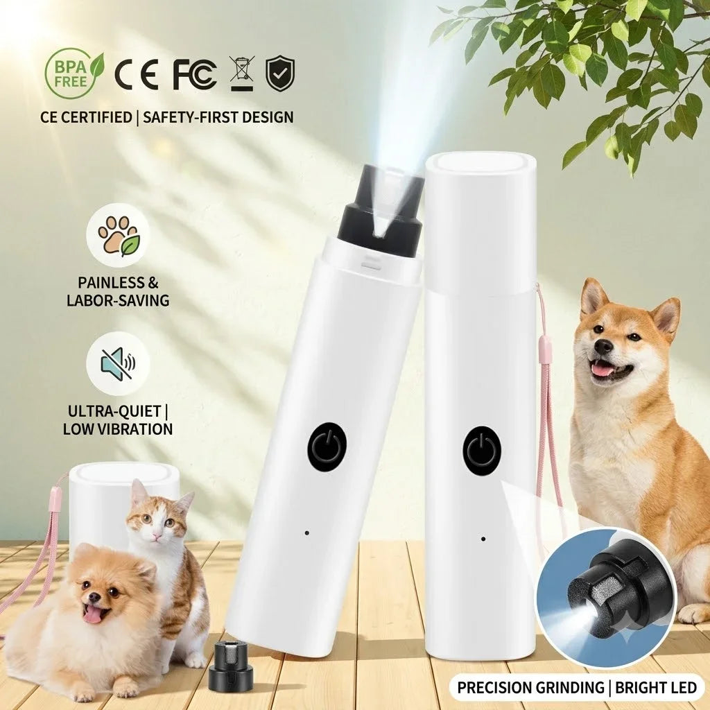 Electric Pet Nail Grinder for Dogs Cats, Quiet Claw Trimmer with LED Light & Safety Guard, Rechargeable Puppy Nail File Painless