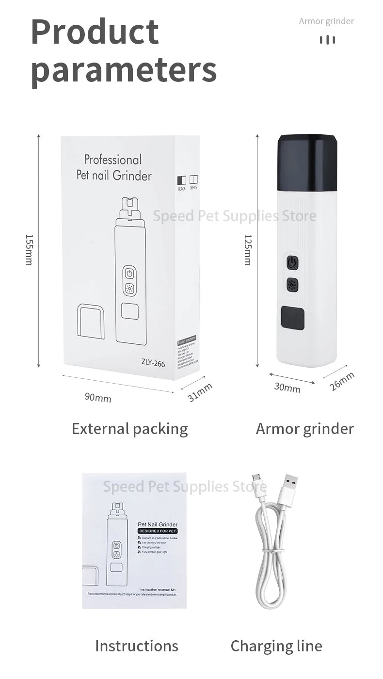 Electric Dog Nail Clippers for Dog Nail Grinders Rechargeable USB Charging LED Light Pet Quiet Cat Paws Nail Grooming Supplies