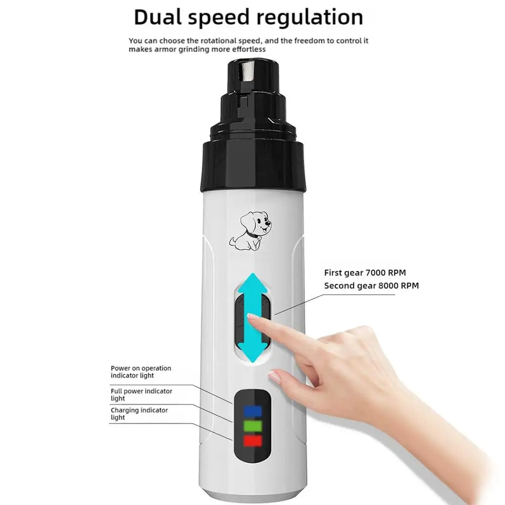 Dog Nail Grinder USB Rechargeable Electric Pet Paws Clipper Super Quiet Rechargeable Electric Dog Nail Trimmer Painless With LED