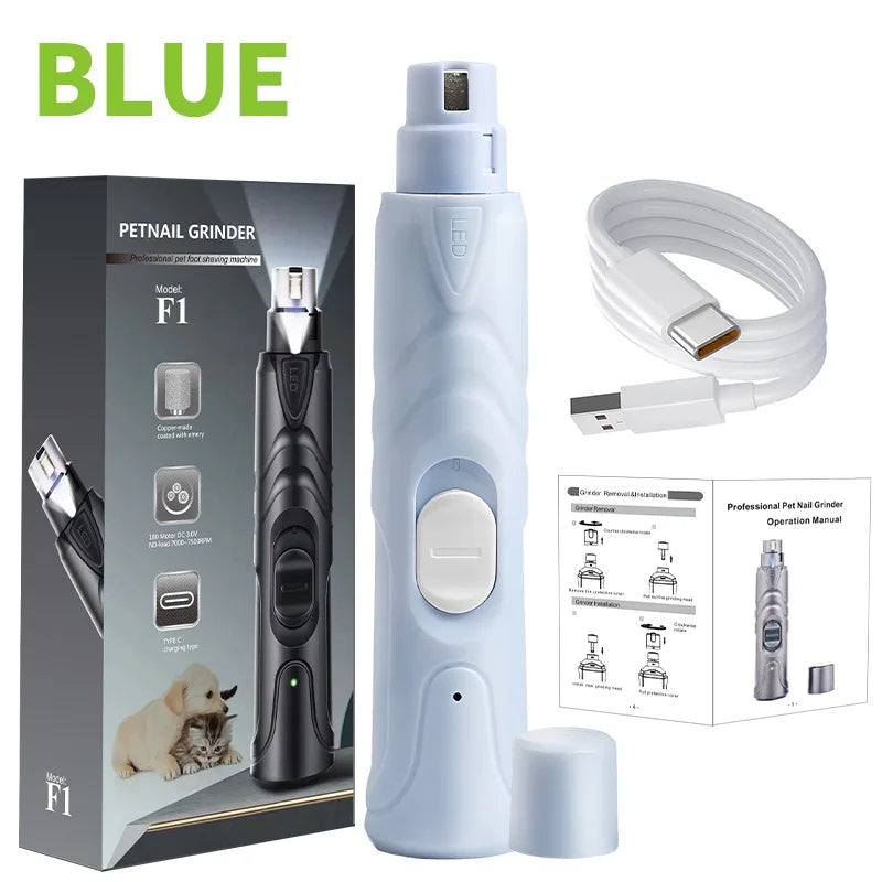 USB Rechargeable Pet Nail Grinder with LED Illumination, 2 Speed Quiet Electric Nail Trimmer, Painless Pet Nail Clipper for Dogs