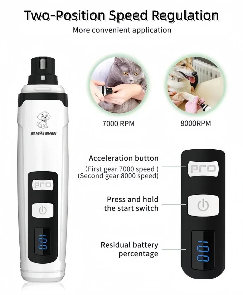 New Electric Dog Nail Clippers Rechargeable USB Charging LED Light Quiet Cat Nail Grinders Pet Paws Nail Grooming Supplies