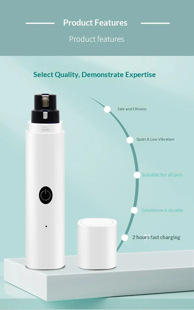 Quiet Electric Pet Nail Grinder Rechargeable Dog Cat Claw Trimmer LED Light Safety Guard Puppy Nail File Supplies