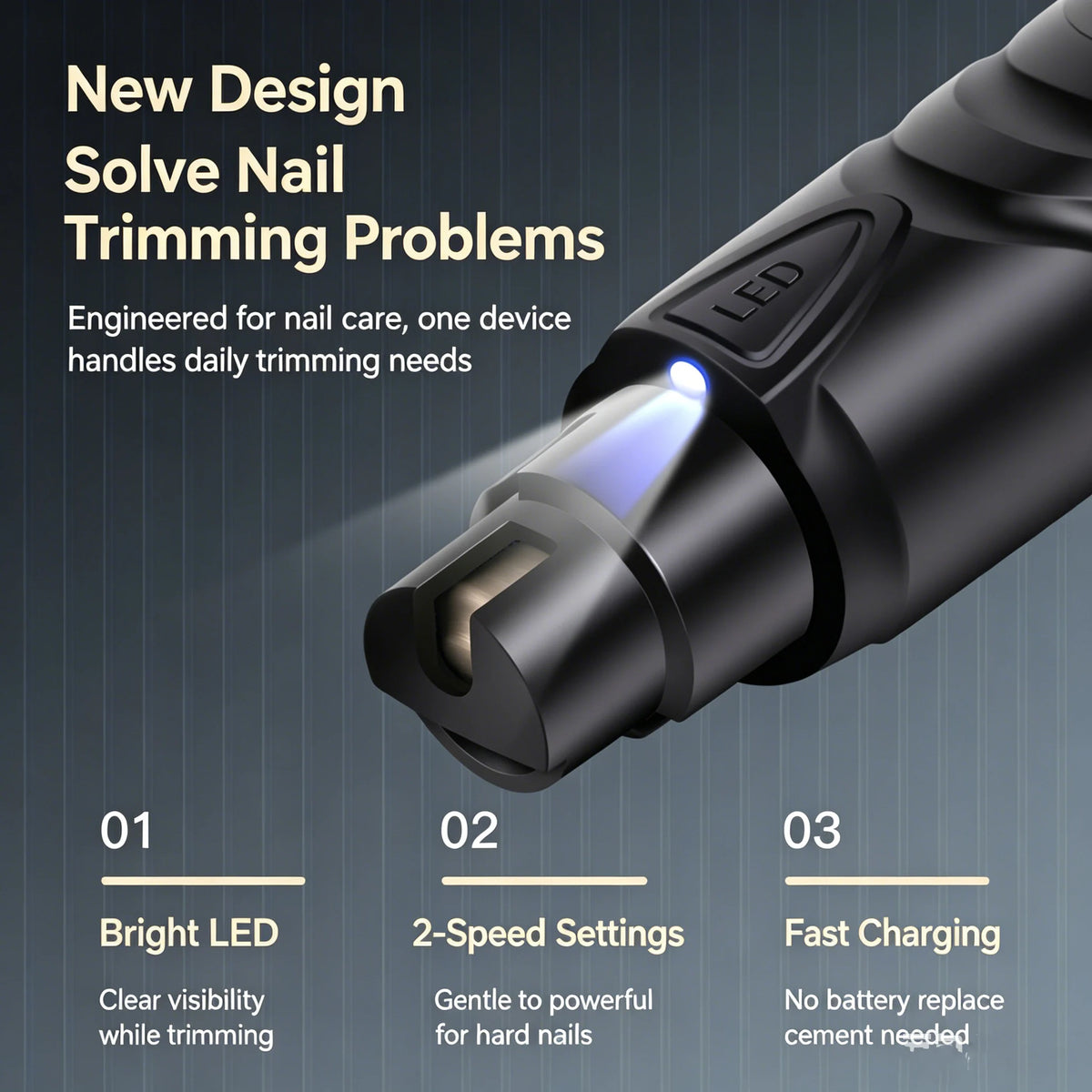 Pet Nail Grinder with LED Illumination 2 Speed Setting Quiet Nail Trimmer USB Rechargeable for Dogs Pets