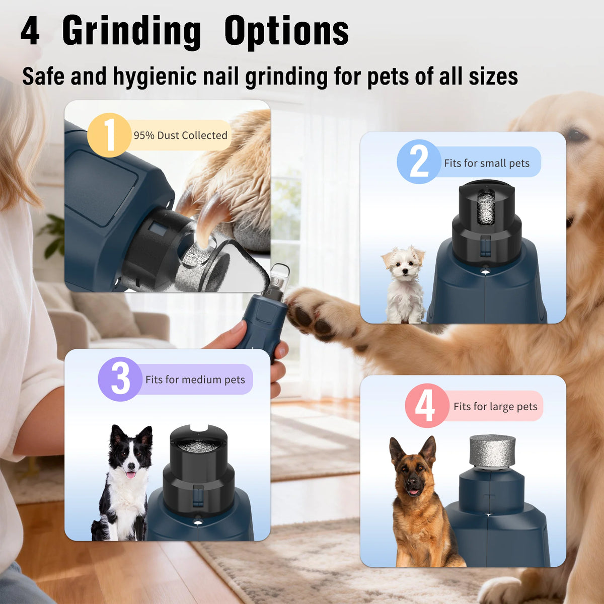 JOYU 6-Speed Quiet Pet Nail Grinder Electric Dog Nail Trimmer Paws Clippers with Dual LED Lights for Cats Claws Cutter Grooming
