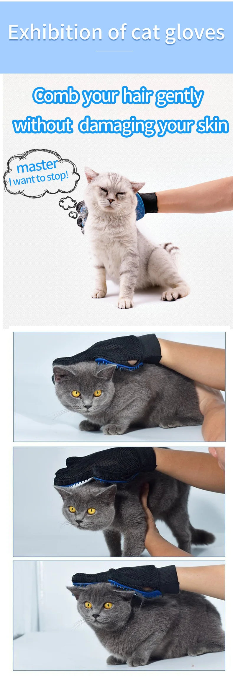 Pet Hair Remover Cat Cleaning Grooming Comb, No Wash Silicone Gloves Solid Color Pet Bath Brushcat and Dog Supplies.
