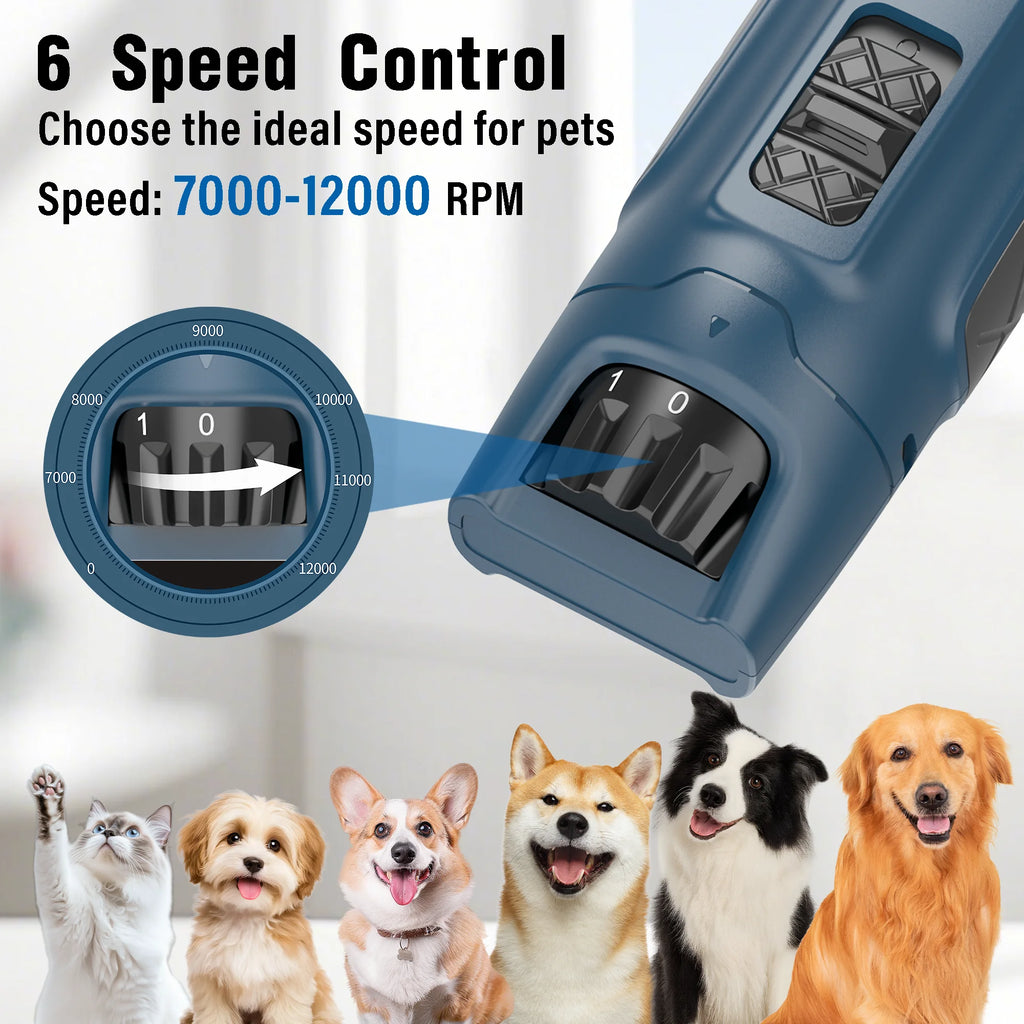 JOYU 6-Speed Quiet Pet Nail Grinder Electric Dog Nail Trimmer Paws Clippers with Dual LED Lights for Cats Claws Cutter Grooming