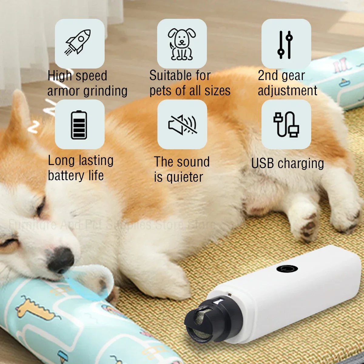 Electric Pet Nail Grinder for Dogs Cats, Quiet Claw Trimmer with LED Light & Safety Guard, Rechargeable Puppy Nail File Painless