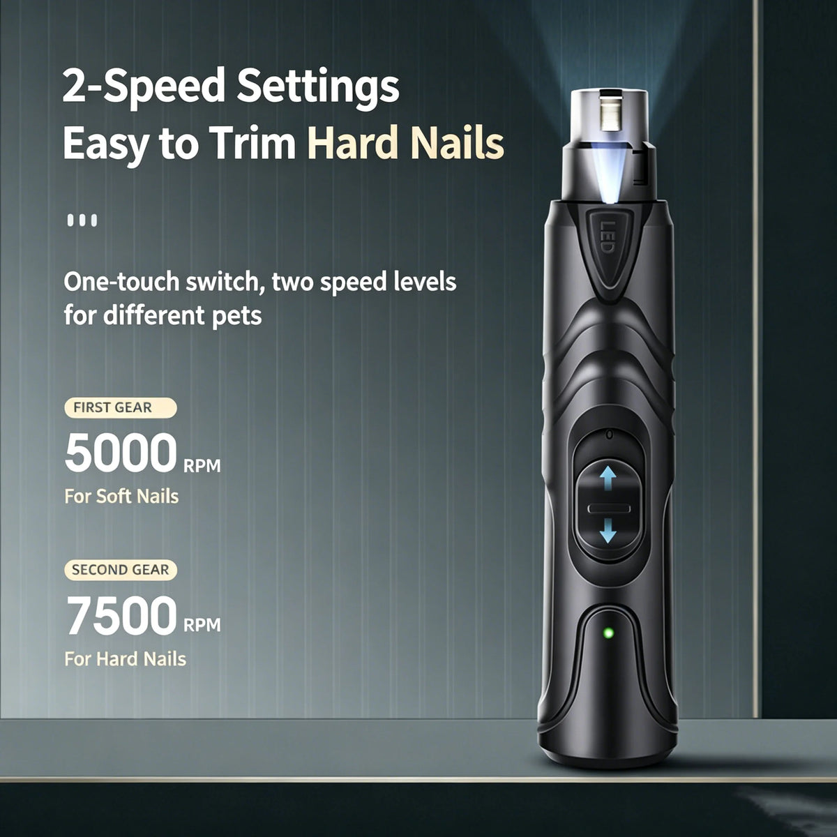 Pet Nail Grinder with LED Illumination 2 Speed Setting Quiet Nail Trimmer USB Rechargeable for Dogs Pets
