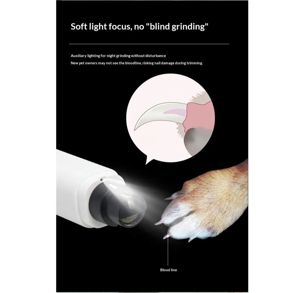 Fashion LED Light Electric Pet Nail Grinder Rechargeable Painless Puppy Nail File Pet Supplies Quiet Nail Grooming Dog Cat