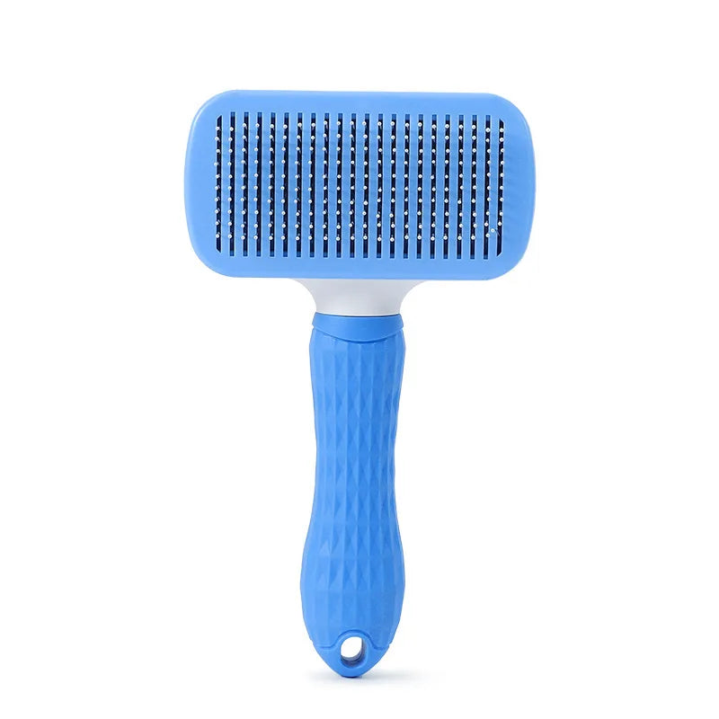 1 pet brush with easy-to-clean buttons, a pet massage comb for effective detangling and hair removal, with an ergonomic