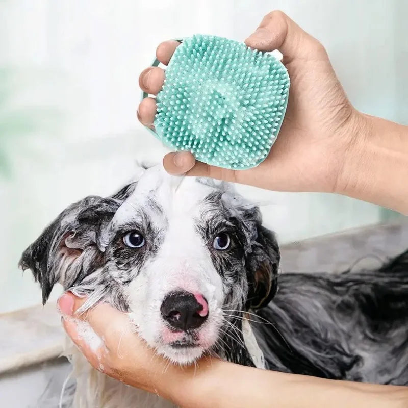Silicone Dog Bath Massage Gloves Brush Pet Cat Bathroom Cleaning Tool Comb Brush for Dog Can Pour Shampoo Dog Grooming Supplies