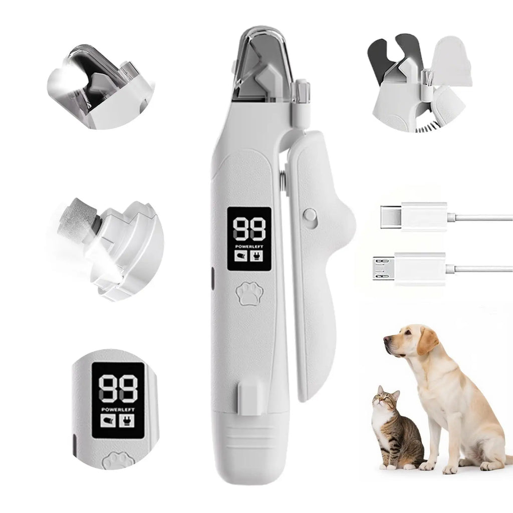Pet Nail Clippers for Dog & Cat Low Noise Electric Pet Nail Trimmer  with LED Light Rechargeable Quiet Nail Clipper Grinder
