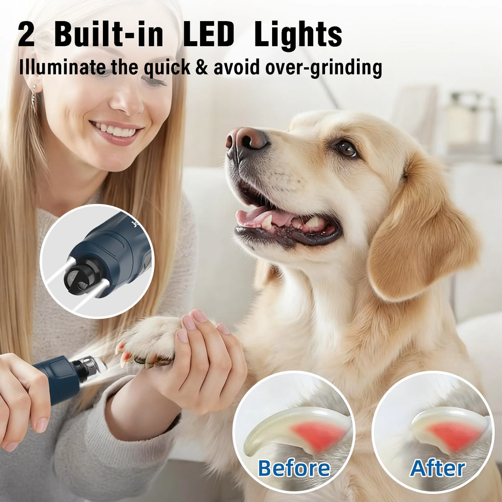 JOYU 6-Speed Quiet Pet Nail Grinder Electric Dog Nail Trimmer Paws Clippers with Dual LED Lights for Cats Claws Cutter Grooming
