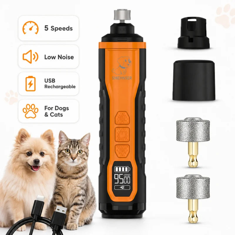 5 Speed Quiet Rechargeable Pet Nail Grinder LED Light Adjustable Safety Guard for Small Medium Large Dogs Cats Dog Nail Trimmer
