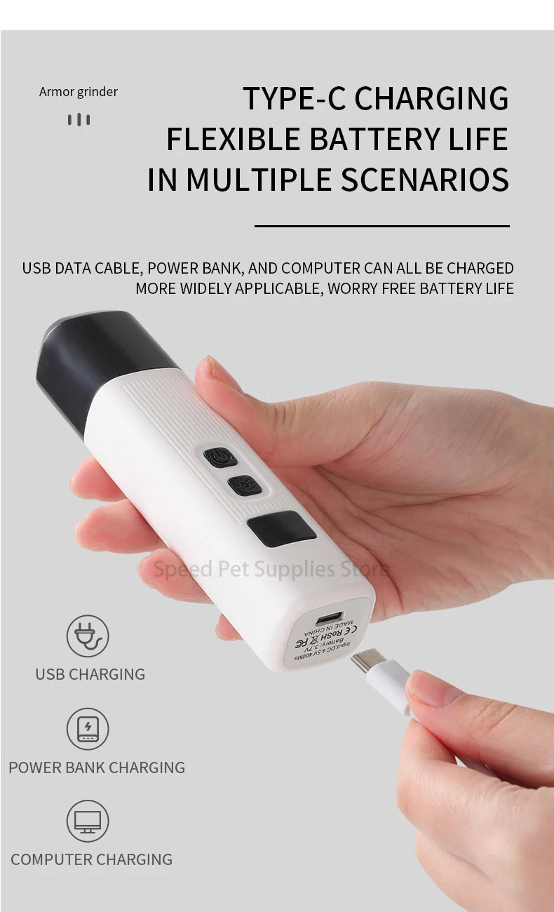 Electric Dog Nail Clippers for Dog Nail Grinders Rechargeable USB Charging LED Light Pet Quiet Cat Paws Nail Grooming Supplies