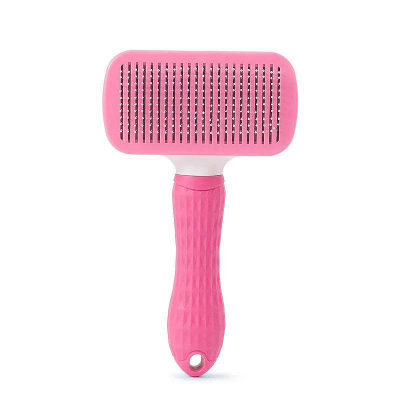 1 pet brush with easy-to-clean buttons, a pet massage comb for effective detangling and hair removal, with an ergonomic