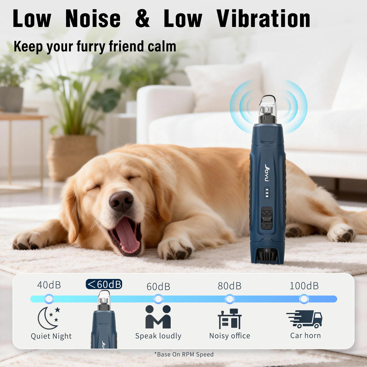 JOYU 6-Speed Quiet Pet Nail Grinder Electric Dog Nail Trimmer Paws Clippers with Dual LED Lights for Cats Claws Cutter Grooming