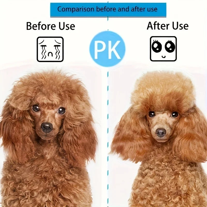 1 pet brush with easy-to-clean buttons, a pet massage comb for effective detangling and hair removal, with an ergonomic