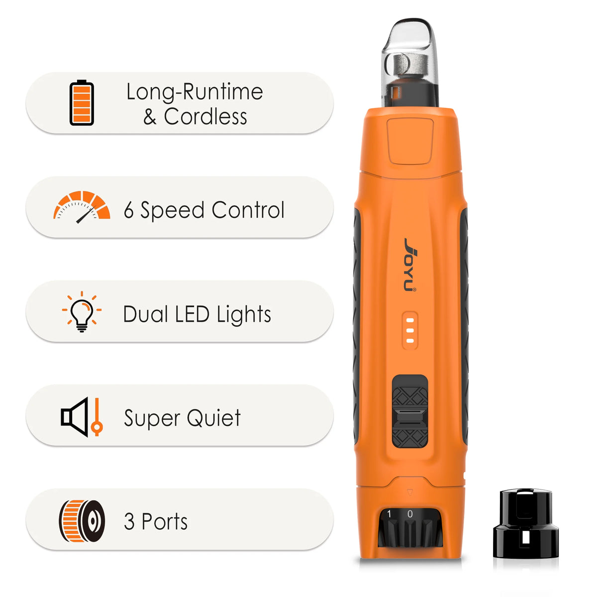JOYU 6-Speed Quiet Pet Nail Grinder Electric Dog Nail Trimmer Paws Clippers with Dual LED Lights for Cats Claws Cutter Grooming