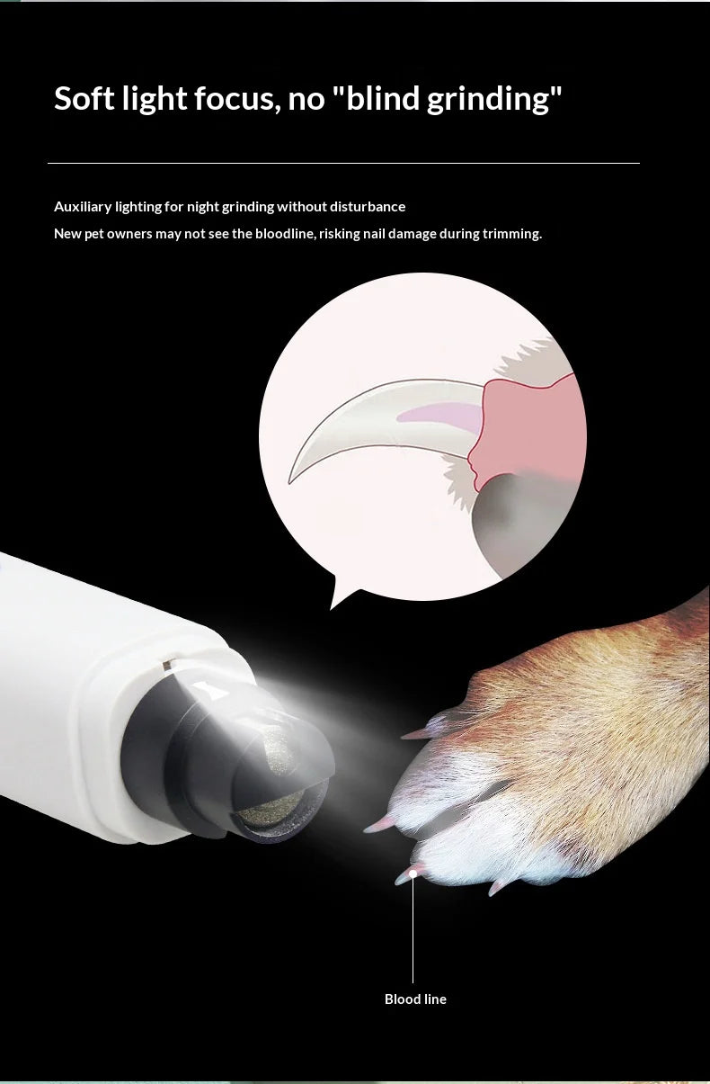 Electric Pet Nail Grinder for Dogs Cats, Quiet Claw Trimmer with LED Light & Safety Guard, Rechargeable Puppy Nail File Painless