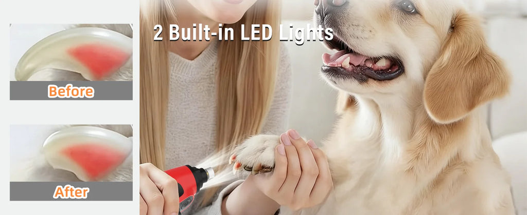JOYU Rechargeable Dog Nail Grinder with LED Light - 6 Speed Quiet Electric Pet Nail Trimmer for Small Medium Large Dogs & Cats