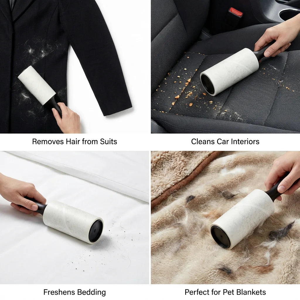Reusable Lint Roller for Pet Hair - Sticky Adhesive Dust Remover for Furniture Clothes, Household Cleaning Tool with Handle (120