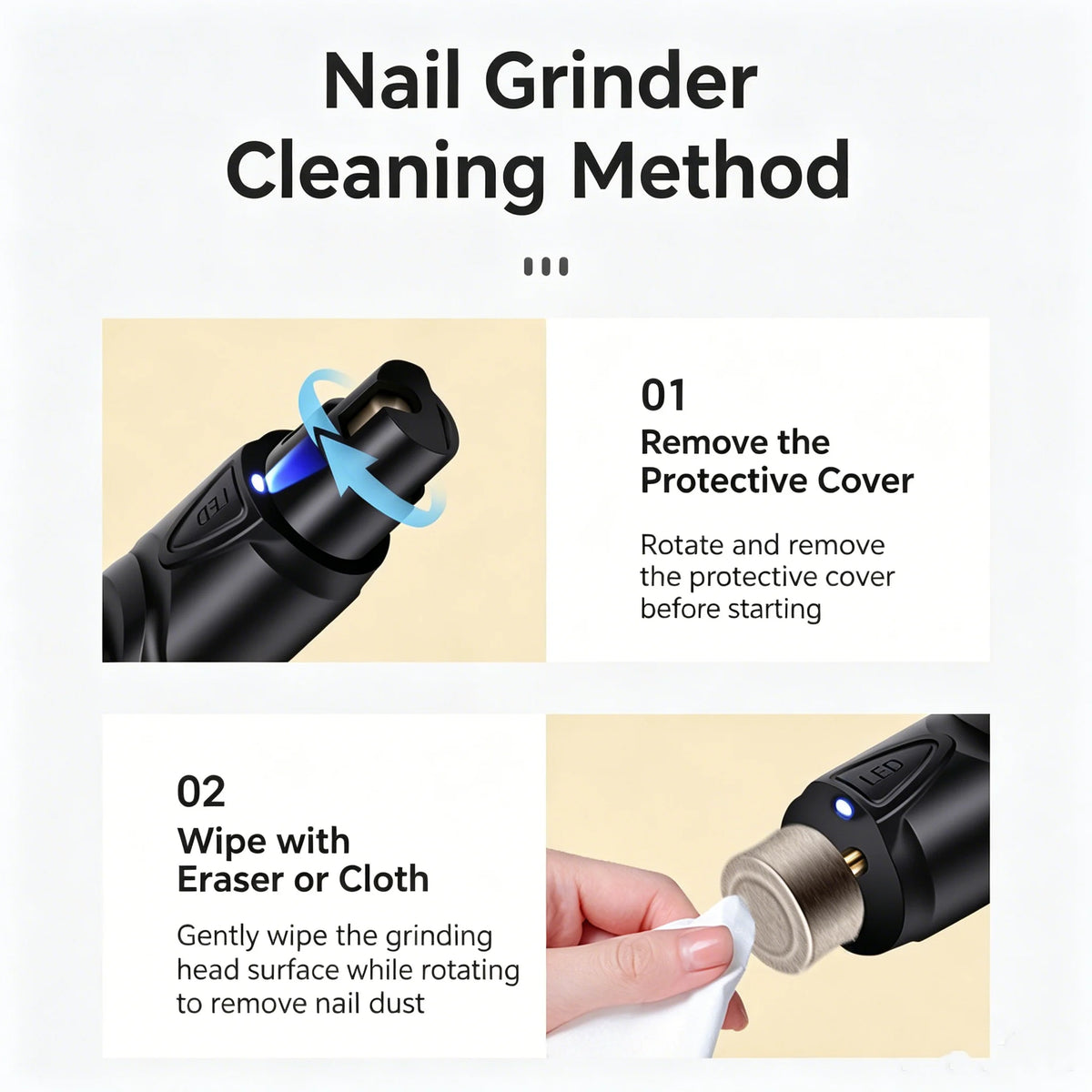 Pet Nail Grinder with LED Illumination 2 Speed Setting Quiet Nail Trimmer USB Rechargeable for Dogs Pets