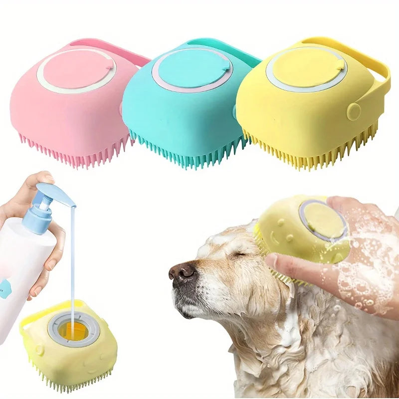Silicone Dog Bath Massage Gloves Brush Pet Cat Bathroom Cleaning Tool Comb Brush for Dog Can Pour Shampoo Dog Grooming Supplies