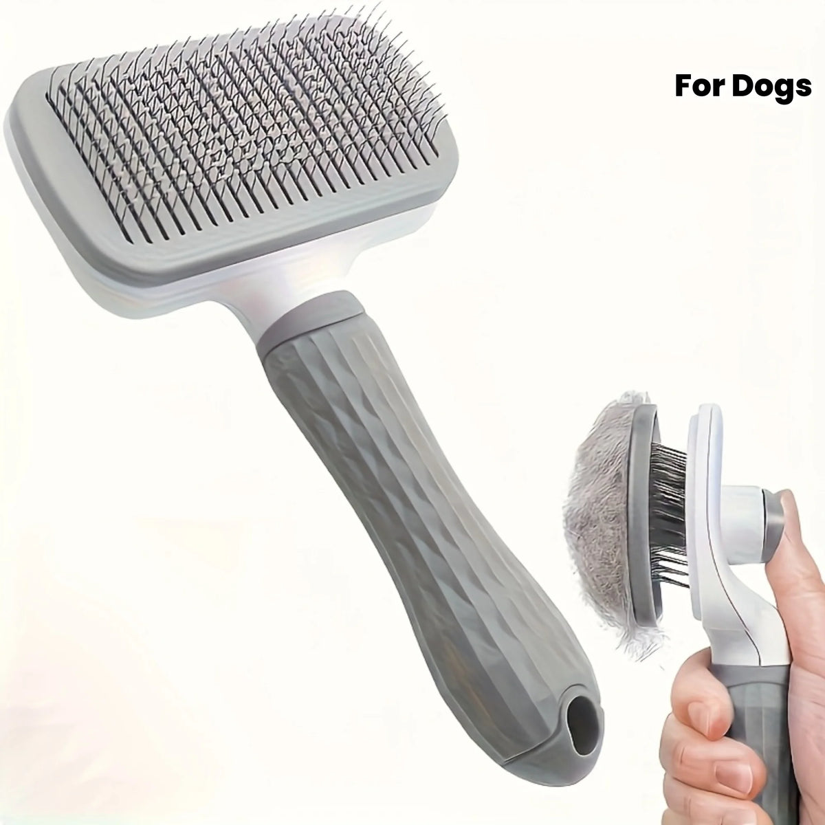 1 pet brush with easy-to-clean buttons, a pet massage comb for effective detangling and hair removal, with an ergonomic