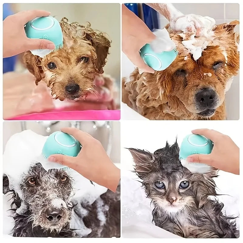 Silicone Dog Bath Massage Gloves Brush Pet Cat Bathroom Cleaning Tool Comb Brush for Dog Can Pour Shampoo Dog Grooming Supplies