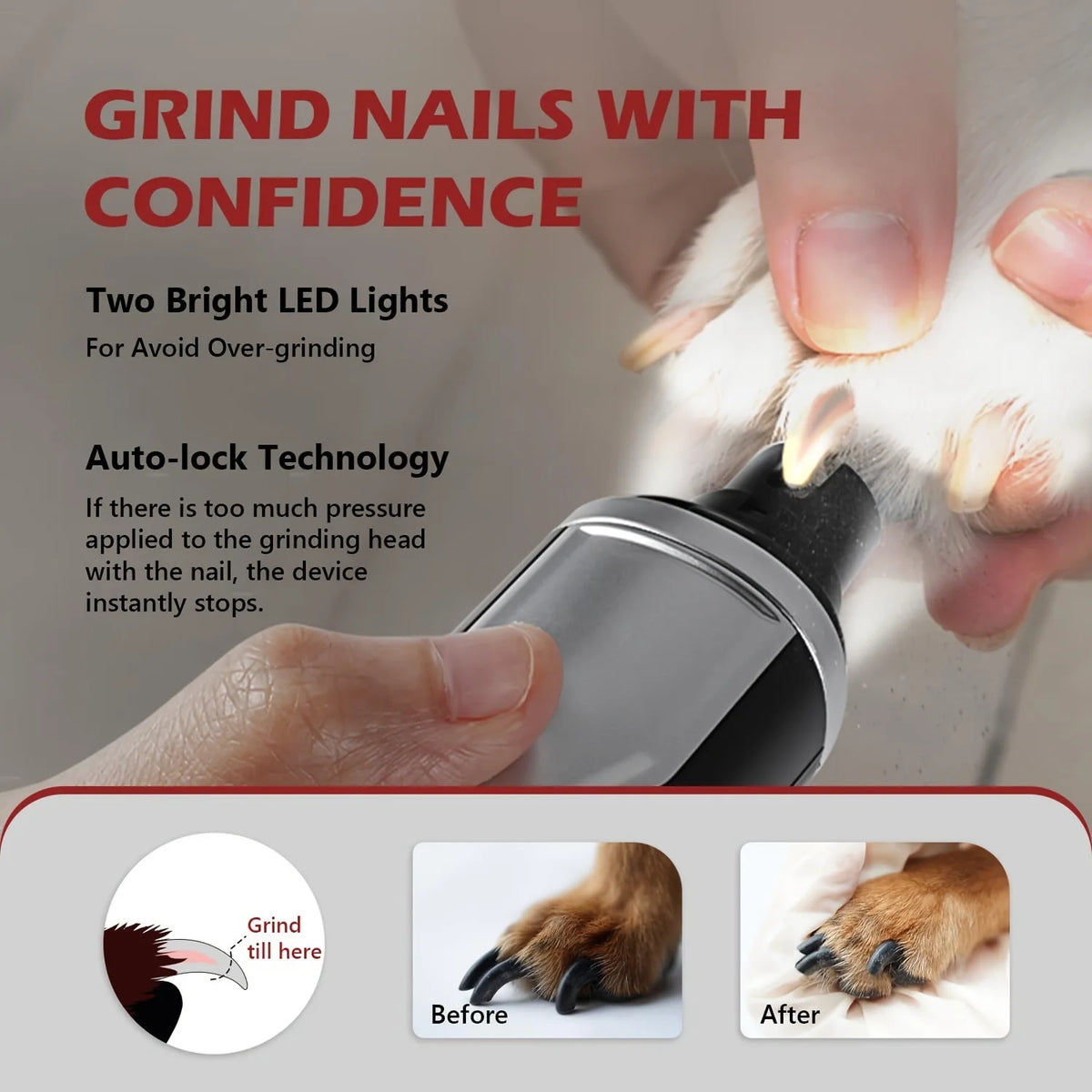 New Electric Pet Nail Grinder: 5-Speed Adjustable, Quiet Operation, for Dogs, Cats, and Large Breeds, with Dual LED Lights