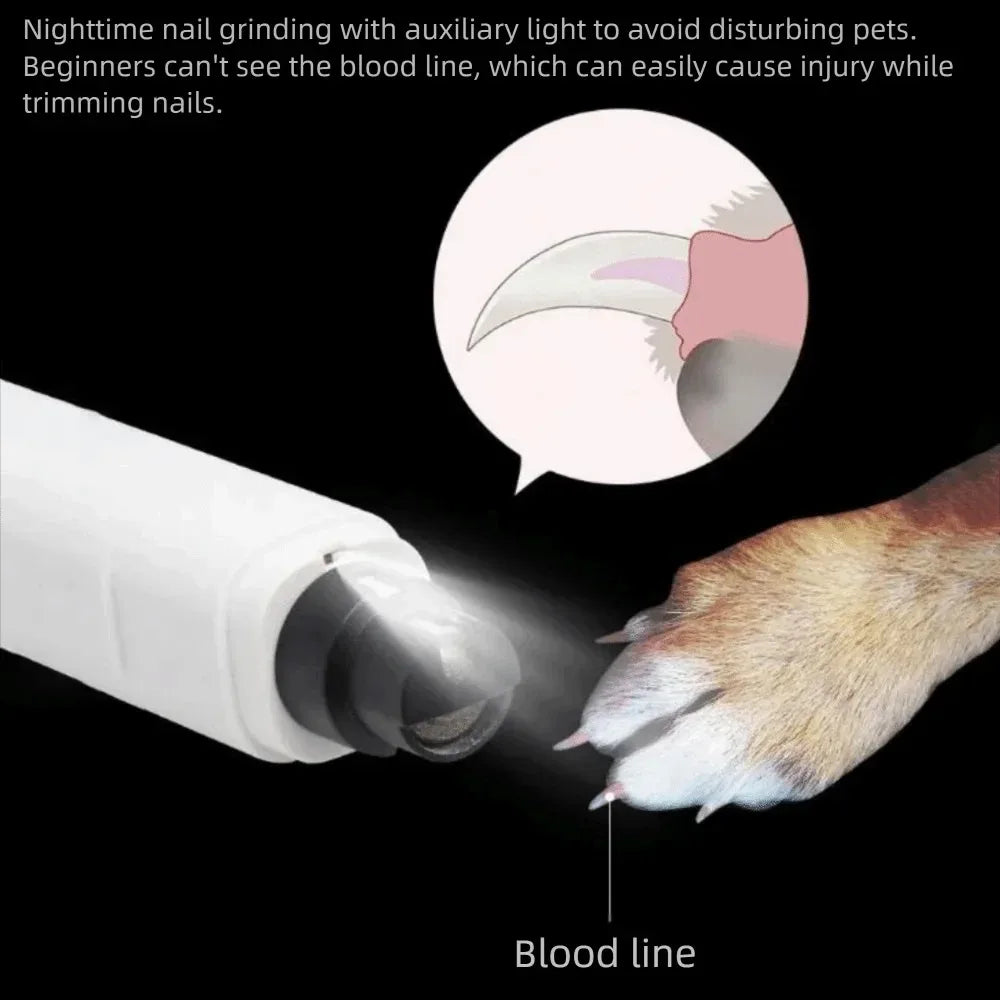 Electric Pet Nail Grinder Quiet Safe Pet Nail Trimmer USB Charging with LED Pet Nail Clipper for Grooming Cleaning Pet Supplies.