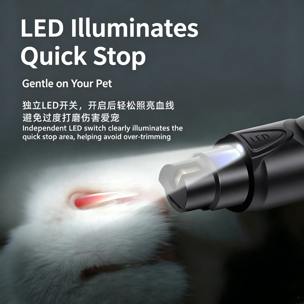 Pet Nail Grinder with LED Illumination 2 Speed Setting Quiet Nail Trimmer USB Rechargeable for Dogs Pets