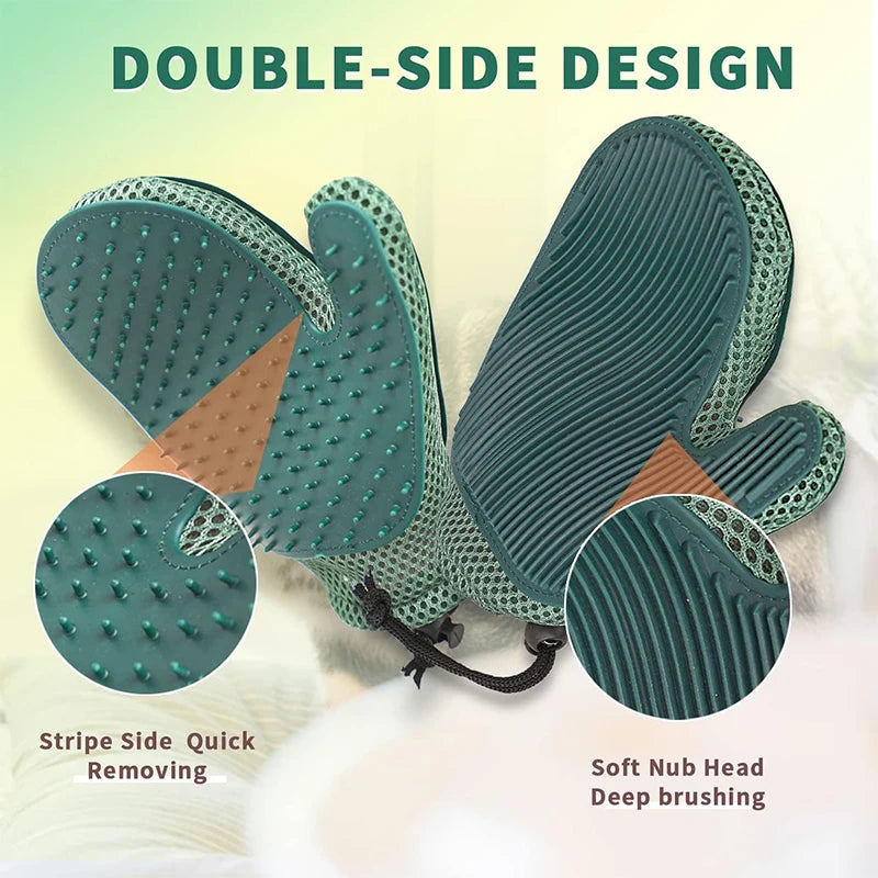 Pet Grooming Glove Efficient Cat Dog Hair Remover Gentle Massage Tool Double Sided Brush Stress Free Easy Hand Wash Remover Glov