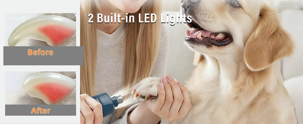 JOYU 6-Speed Quiet Pet Nail Grinder Electric Dog Nail Trimmer Paws Clippers with Dual LED Lights for Cats Claws Cutter Grooming