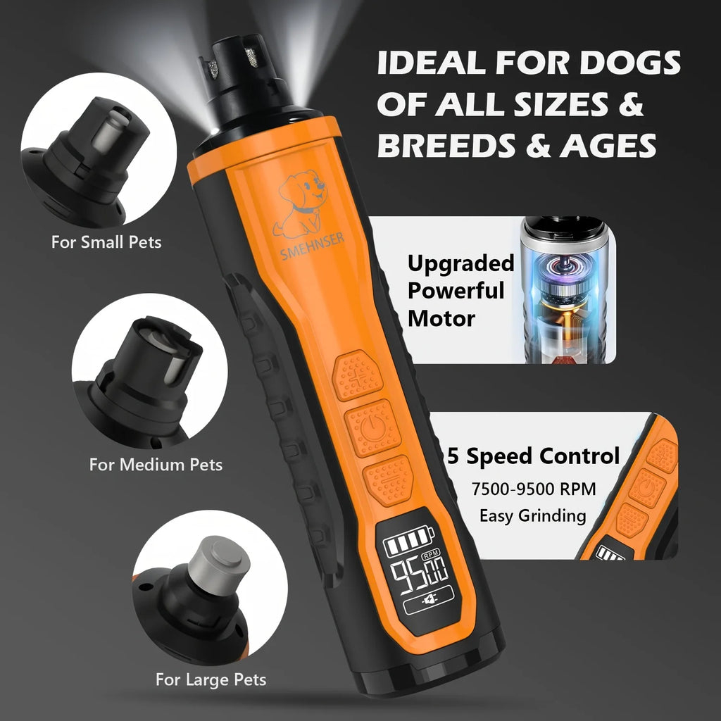 New Electric Pet Nail Grinder: 5-Speed Adjustable, Quiet Operation, for Dogs, Cats, and Large Breeds, with Dual LED Lights