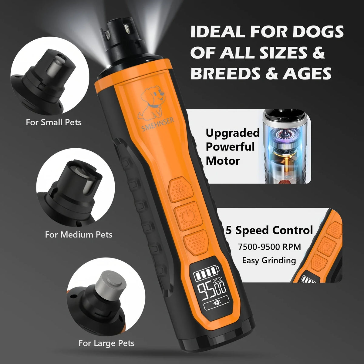 New Electric Pet Nail Grinder: 5-Speed Adjustable, Quiet Operation, for Dogs, Cats, and Large Breeds, with Dual LED Lights