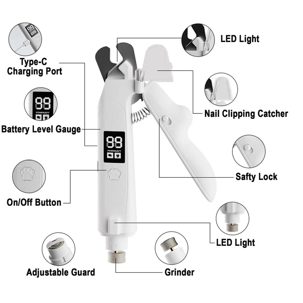 Pet Nail Clippers for Dog & Cat Low Noise Electric Pet Nail Trimmer  with LED Light Rechargeable Quiet Nail Clipper Grinder
