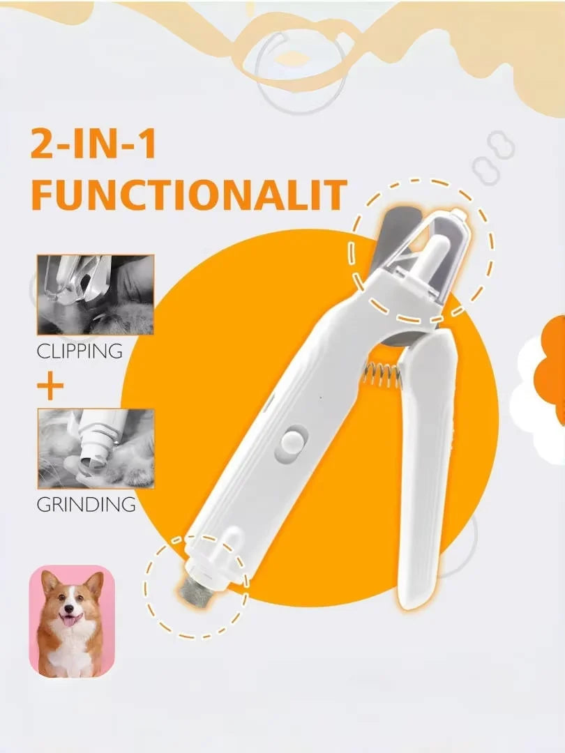 2-IN-1 Pet Nail Clippers Quiet Pet Nail Grinder with 2 LED Lights for Large Medium Small Puppy Dogs Cats Pet Nail Grooming Tools