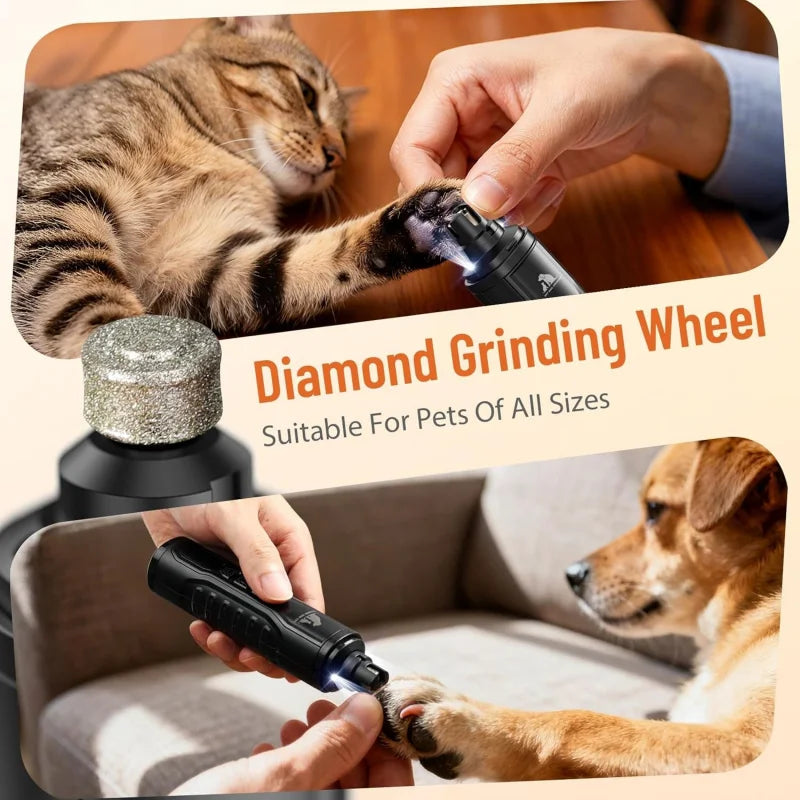 5 Speed Quiet Rechargeable Pet Nail Grinder LED Light Adjustable Safety Guard for Small Medium Large Dogs Cats Dog Nail Trimmer