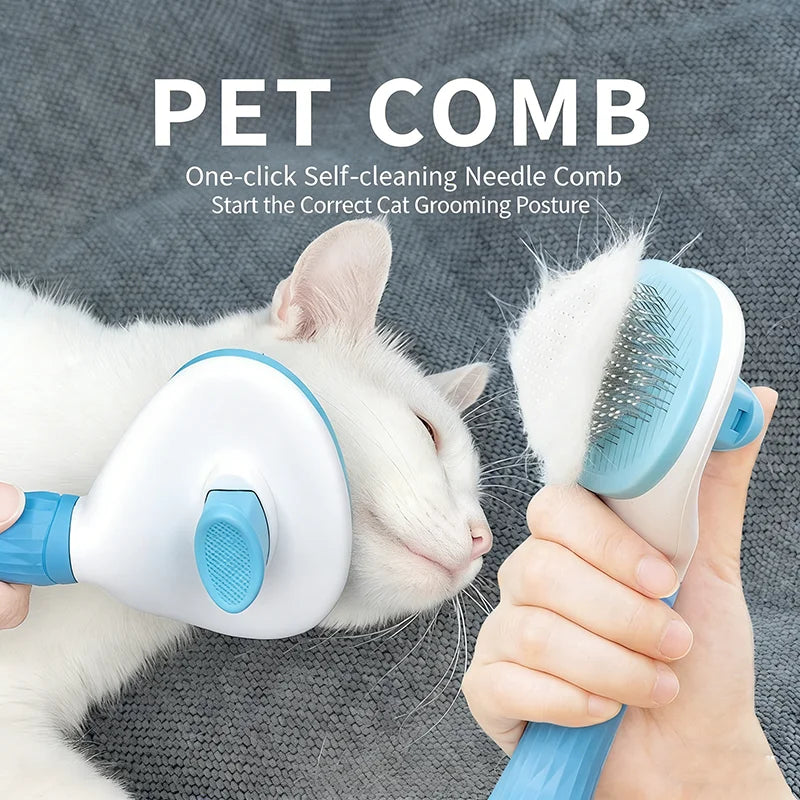 Pet One Button Self Cleaning Slicker Brush Automatic Hair Remover Comb Dog Cat Massage Needle Comb For Pet Beauty Care Supplies