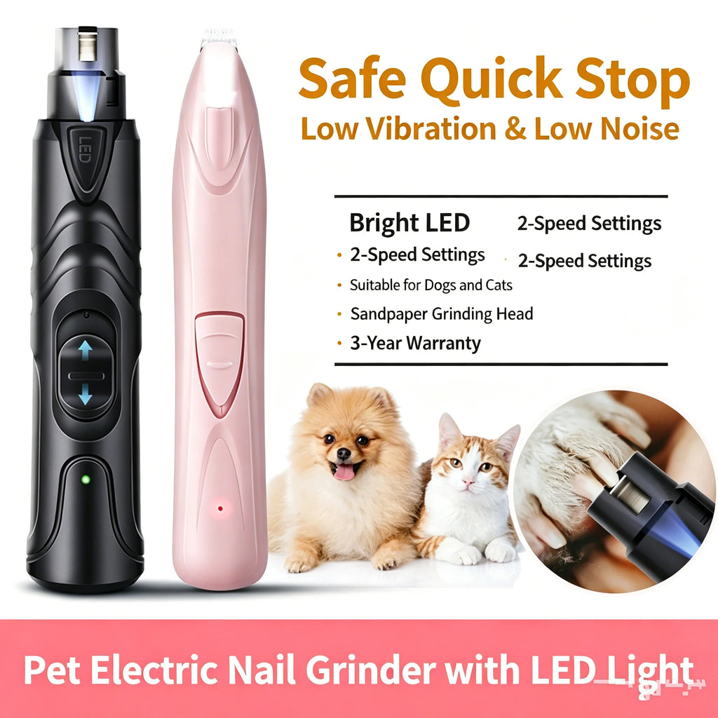 Pet Nail Grinder with LED Illumination 2 Speed Setting Quiet Nail Trimmer USB Rechargeable for Dogs Pets