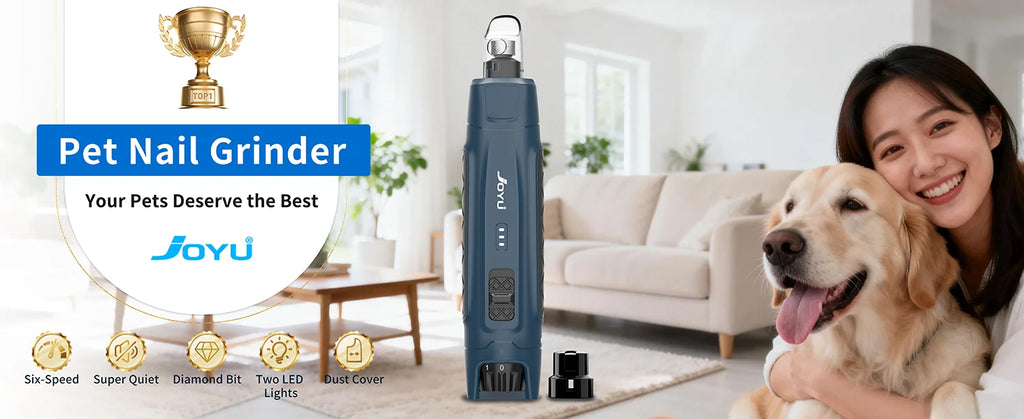 JOYU 6-Speed Quiet Pet Nail Grinder Electric Dog Nail Trimmer Paws Clippers with Dual LED Lights for Cats Claws Cutter Grooming