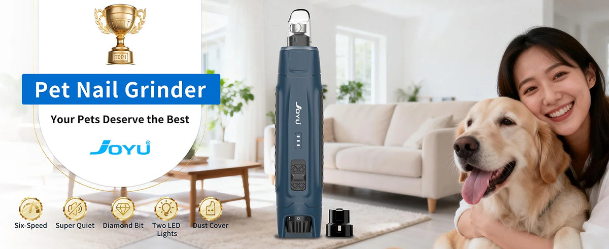 JOYU 6-Speed Quiet Pet Nail Grinder Electric Dog Nail Trimmer Paws Clippers with Dual LED Lights for Cats Claws Cutter Grooming